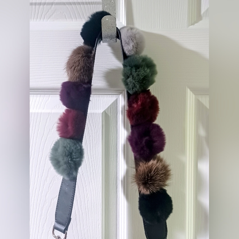 Purple Suede Shoulder Bag with Pom-Pom Strap - Picture 3 of 9